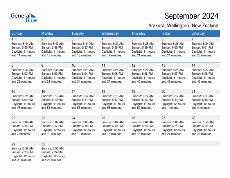 Arakura September 2024 sunrise and sunset calendar in PDF, Excel, and Word