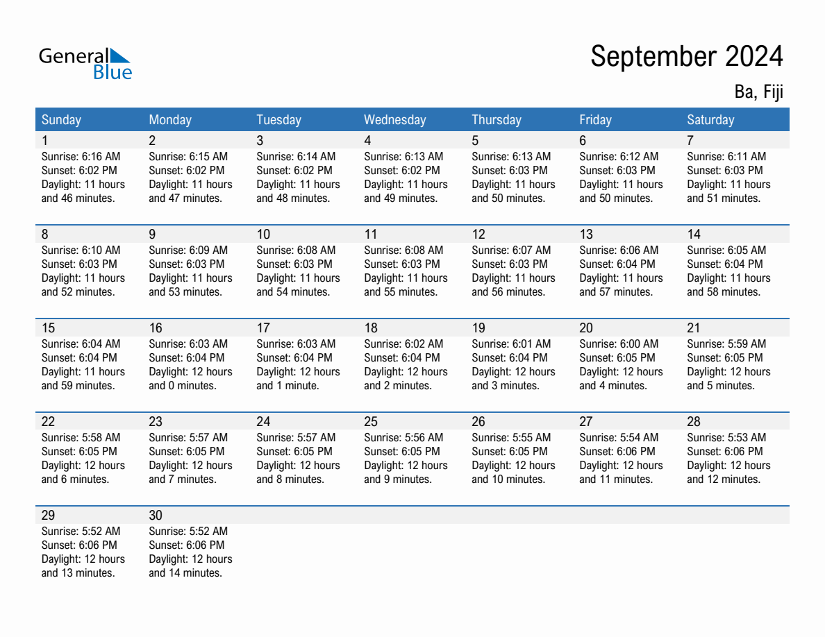 September 2024 sunrise and sunset calendar for Ba