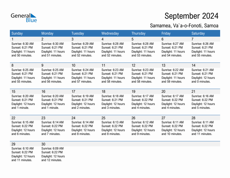 Samamea September 2024 sunrise and sunset calendar in PDF, Excel, and Word