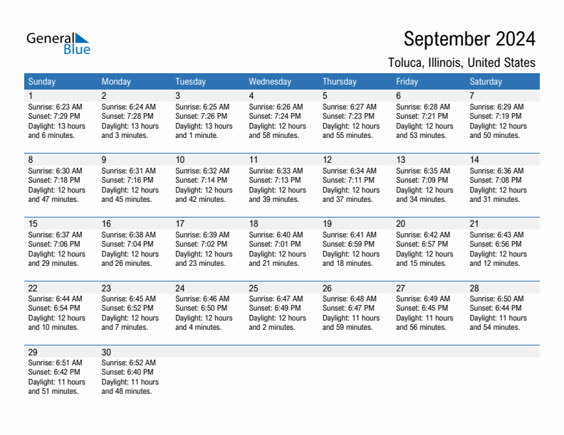 Toluca September 2024 sunrise and sunset calendar in PDF, Excel, and Word