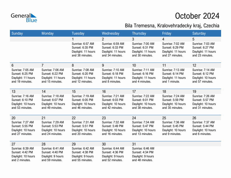 Bila Tremesna October 2024 sunrise and sunset calendar in PDF, Excel, and Word