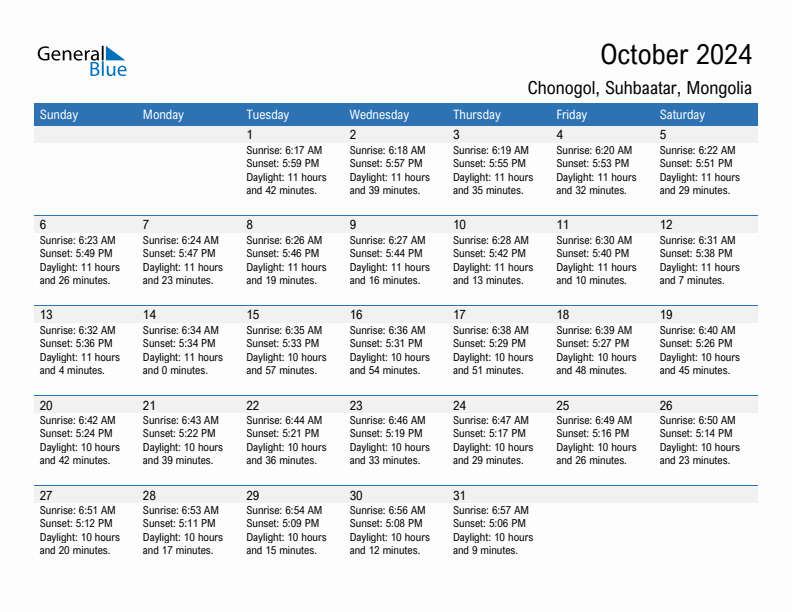 Chonogol October 2024 sunrise and sunset calendar in PDF, Excel, and Word
