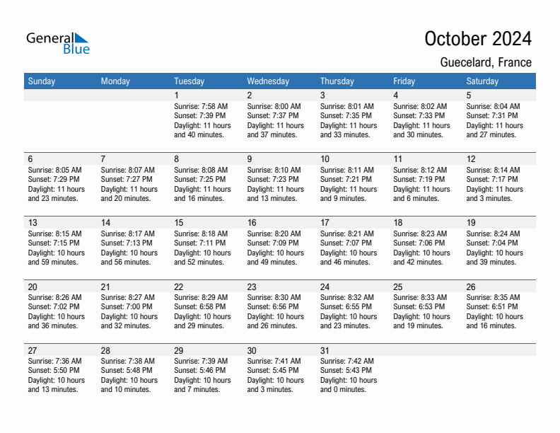 Guecelard October 2024 sunrise and sunset calendar in PDF, Excel, and Word