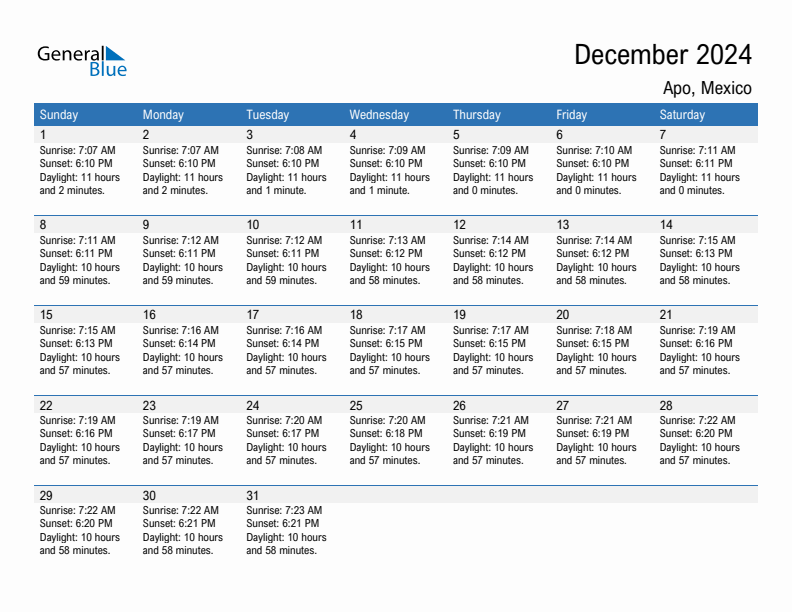 Apo December 2024 sunrise and sunset calendar in PDF, Excel, and Word