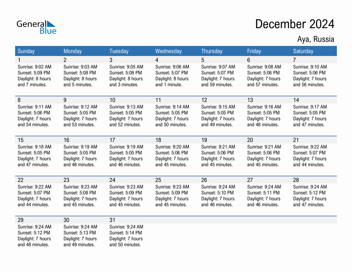 December 2024 sunrise and sunset calendar for Aya