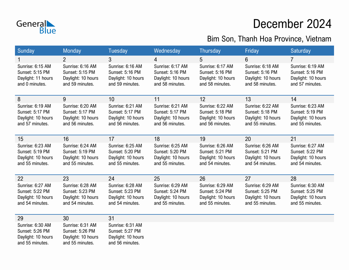 December 2024 sunrise and sunset calendar for Bim Son