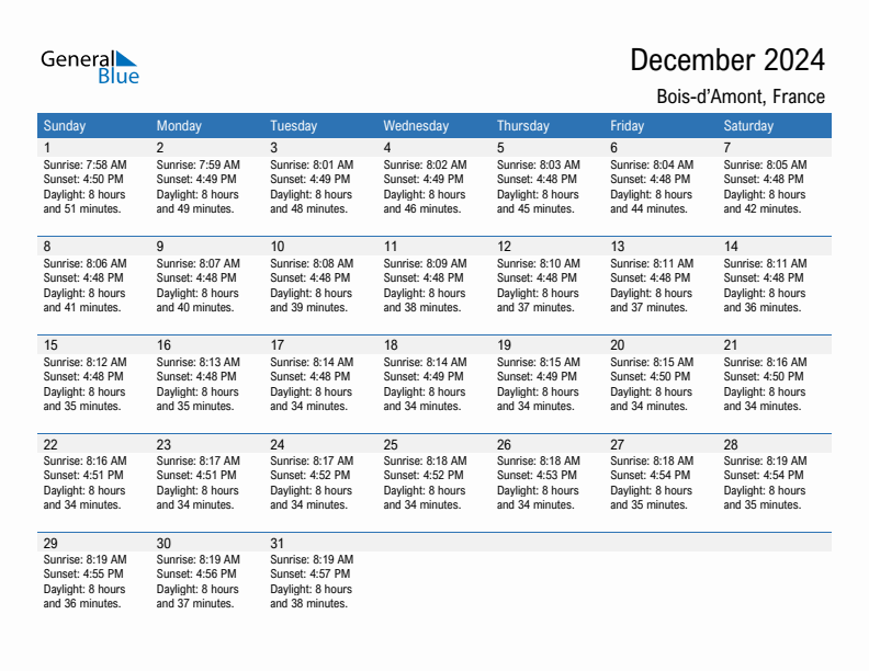 Bois-d'Amont December 2024 sunrise and sunset calendar in PDF, Excel, and Word