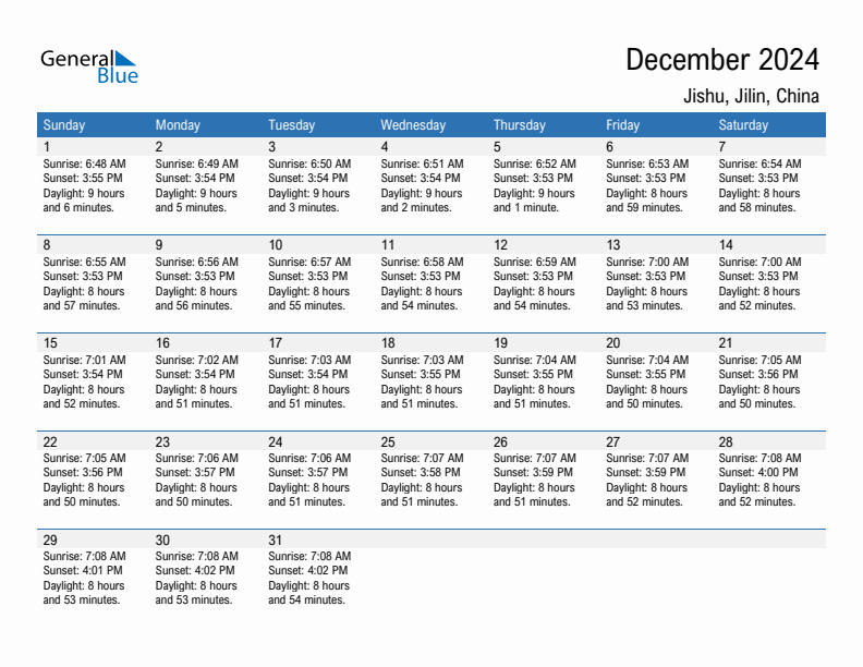 Jishu December 2024 sunrise and sunset calendar in PDF, Excel, and Word