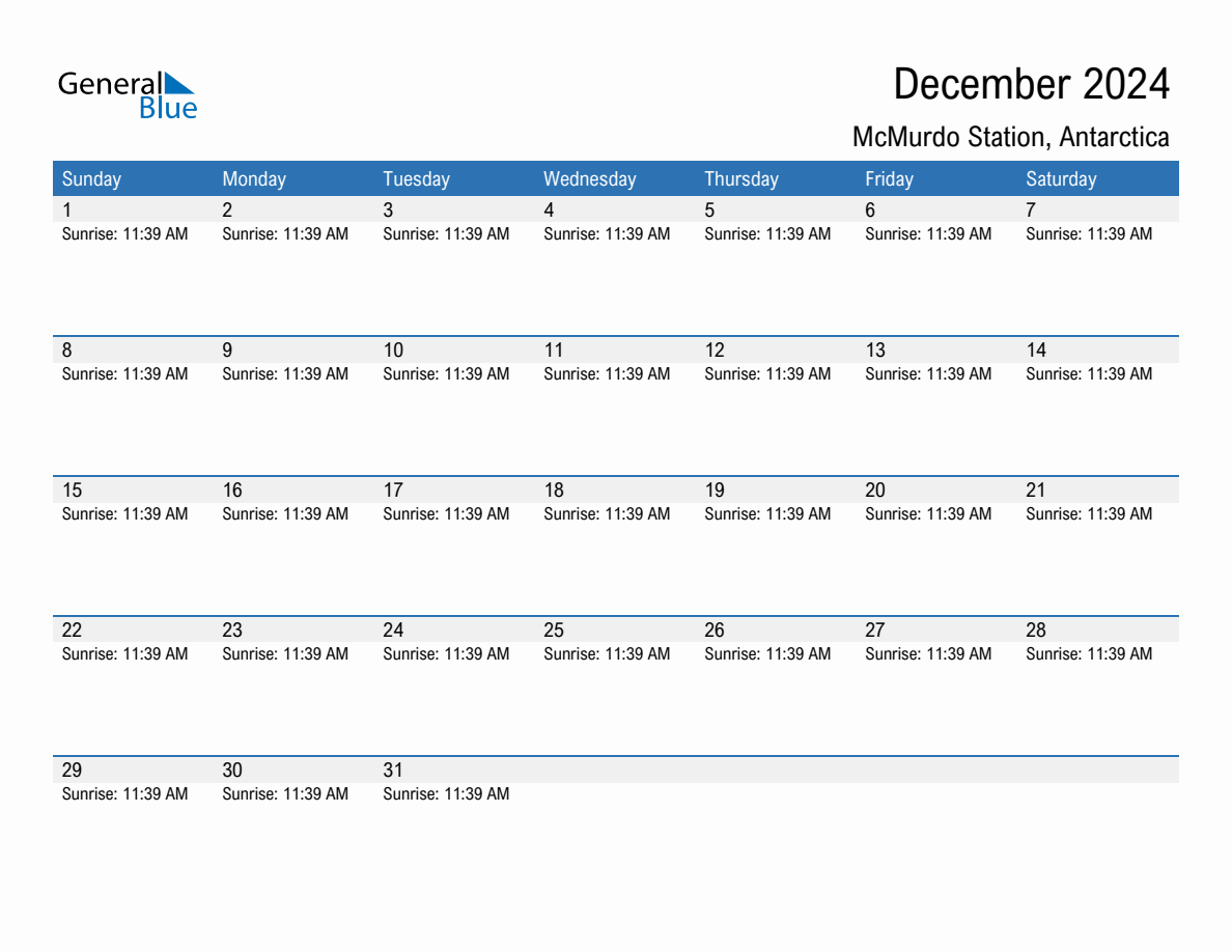 December 2024 sunrise and sunset calendar for McMurdo Station