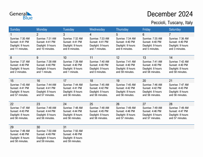 Peccioli December 2024 sunrise and sunset calendar in PDF, Excel, and Word