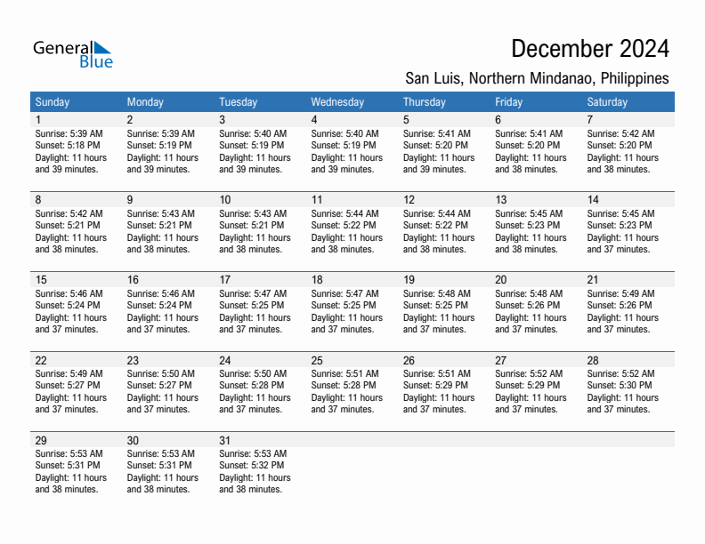 San Luis December 2024 sunrise and sunset calendar in PDF, Excel, and Word