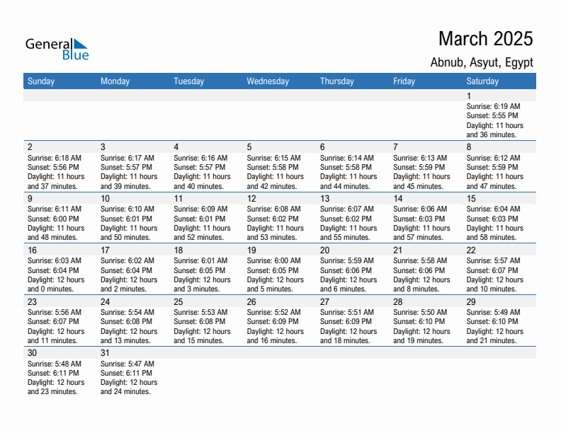 Abnub March 2025 sunrise and sunset calendar in PDF, Excel, and Word