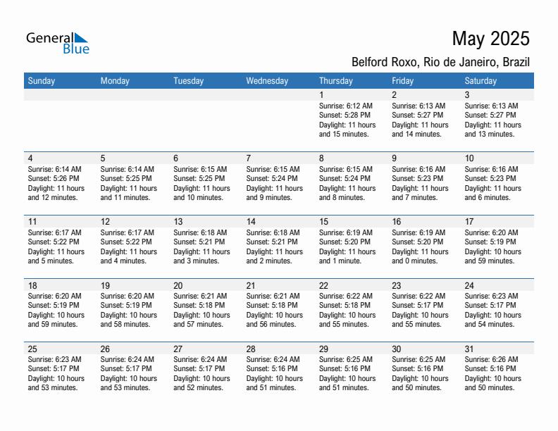 Belford Roxo May 2025 sunrise and sunset calendar in PDF, Excel, and Word