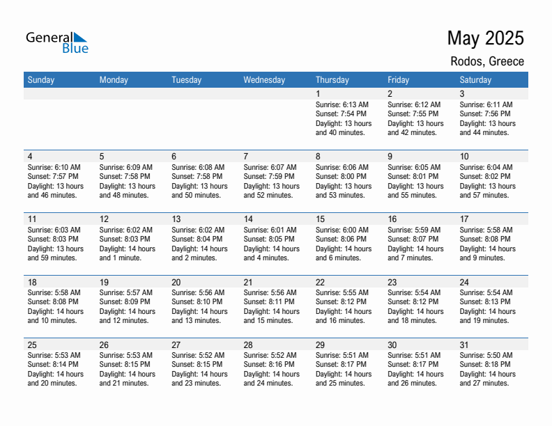 Rodos May 2025 sunrise and sunset calendar in PDF, Excel, and Word