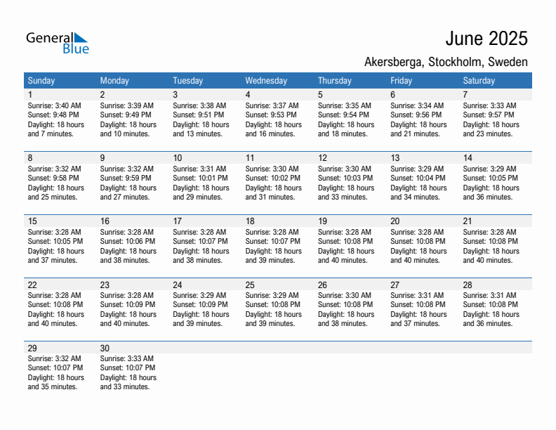 Akersberga June 2025 sunrise and sunset calendar in PDF, Excel, and Word