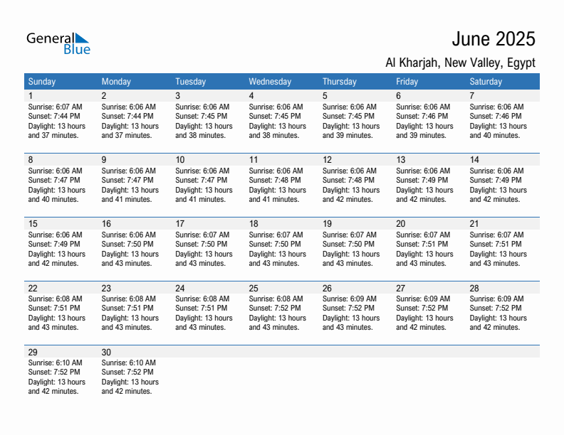 Al Kharjah June 2025 sunrise and sunset calendar in PDF, Excel, and Word