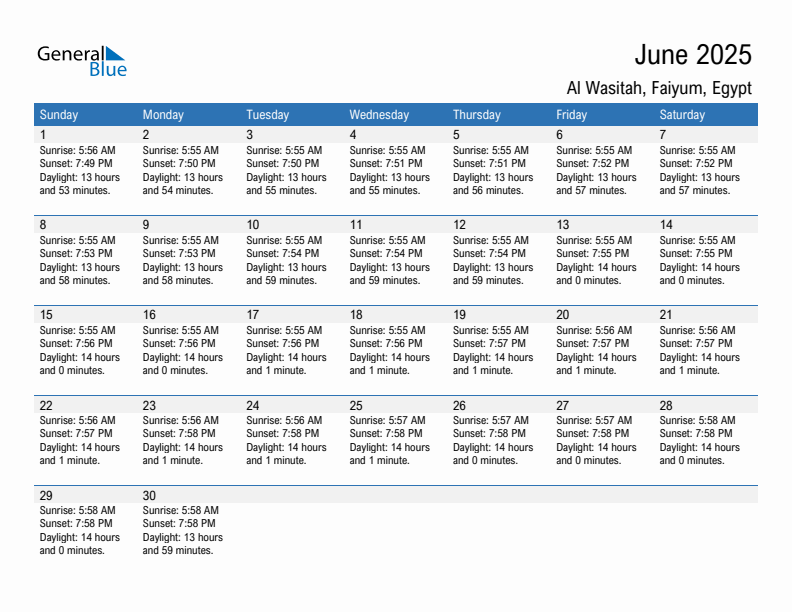 Al Wasitah June 2025 sunrise and sunset calendar in PDF, Excel, and Word