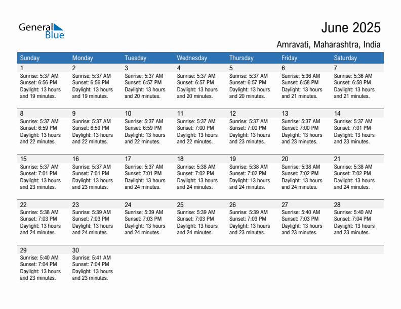 Amravati June 2025 sunrise and sunset calendar in PDF, Excel, and Word