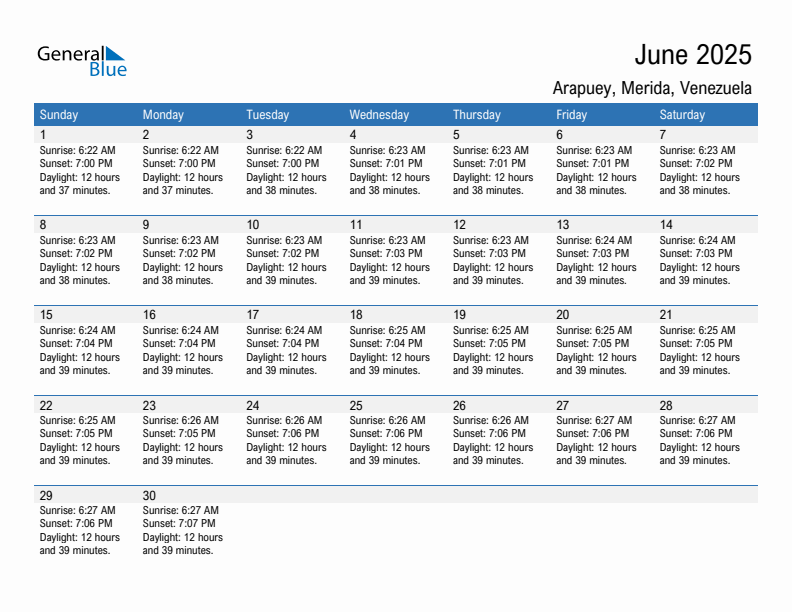 Arapuey June 2025 sunrise and sunset calendar in PDF, Excel, and Word