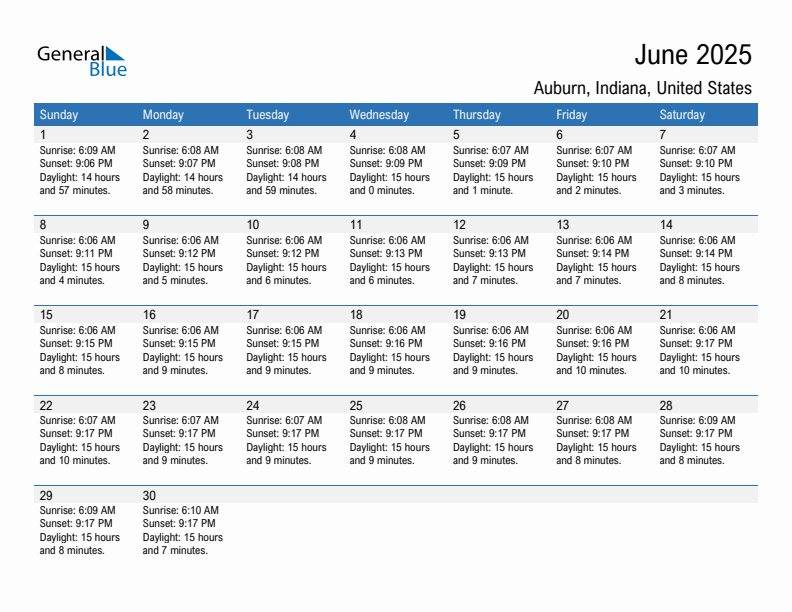 Auburn June 2025 sunrise and sunset calendar in PDF, Excel, and Word