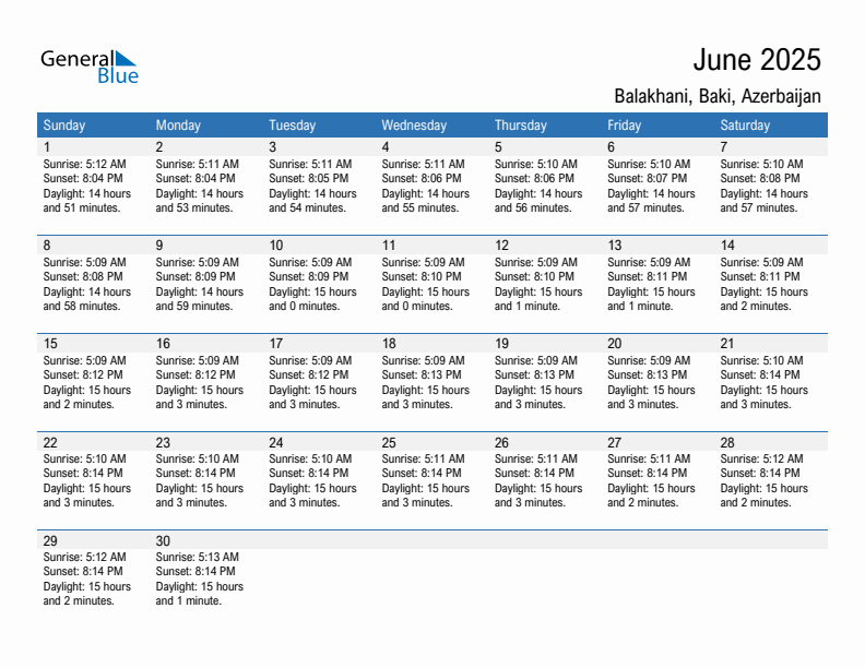 Balakhani June 2025 sunrise and sunset calendar in PDF, Excel, and Word