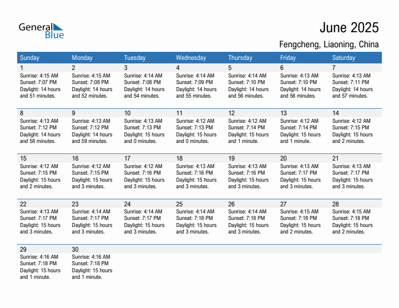 Fengcheng June 2025 sunrise and sunset calendar in PDF, Excel, and Word