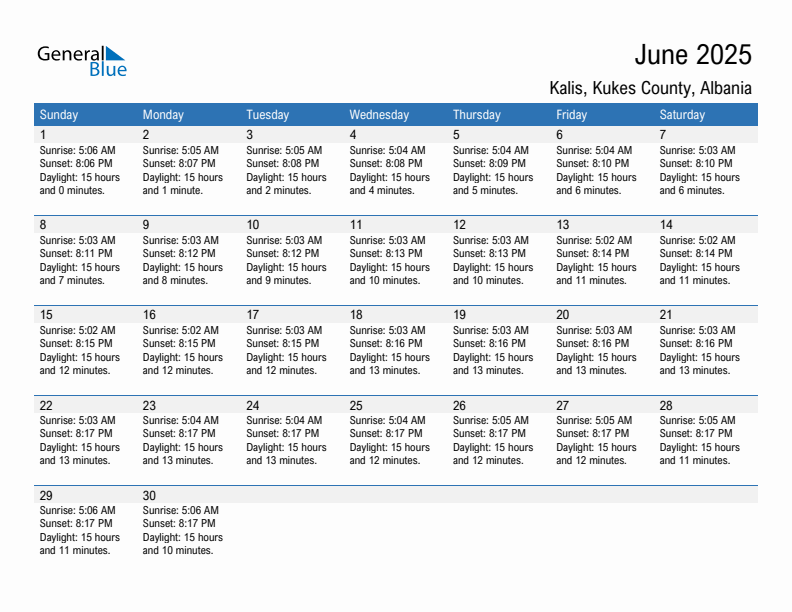 Kalis June 2025 sunrise and sunset calendar in PDF, Excel, and Word