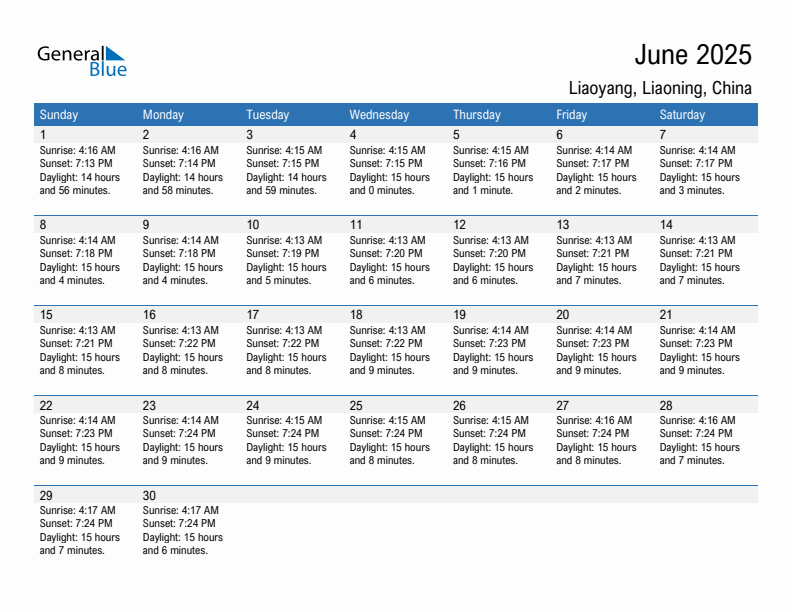 Liaoyang June 2025 sunrise and sunset calendar in PDF, Excel, and Word