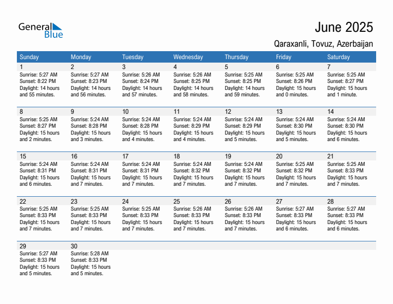 Qaraxanli June 2025 sunrise and sunset calendar in PDF, Excel, and Word