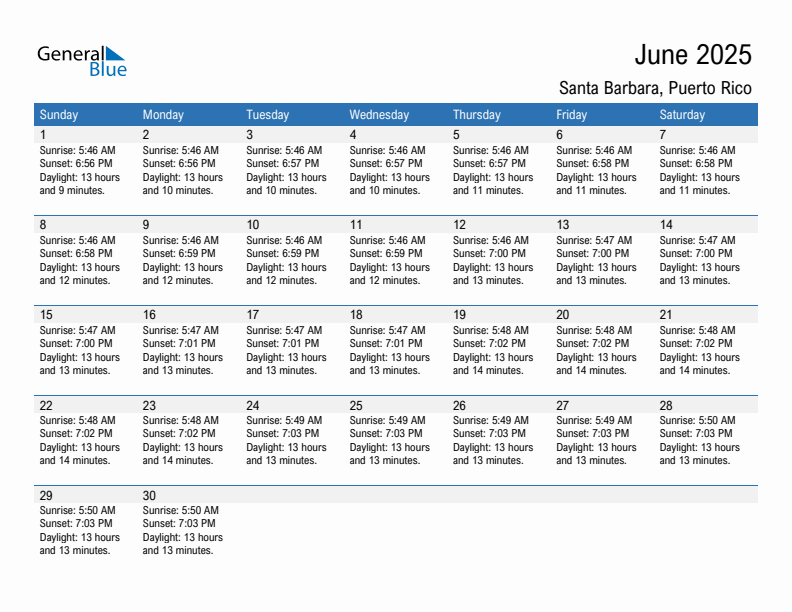 Santa Barbara June 2025 sunrise and sunset calendar in PDF, Excel, and Word