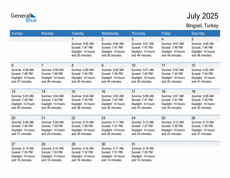 Bingoel July 2025 sunrise and sunset calendar in PDF, Excel, and Word