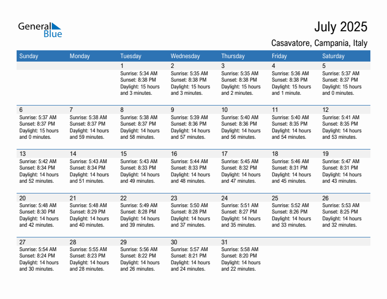 Casavatore July 2025 sunrise and sunset calendar in PDF, Excel, and Word