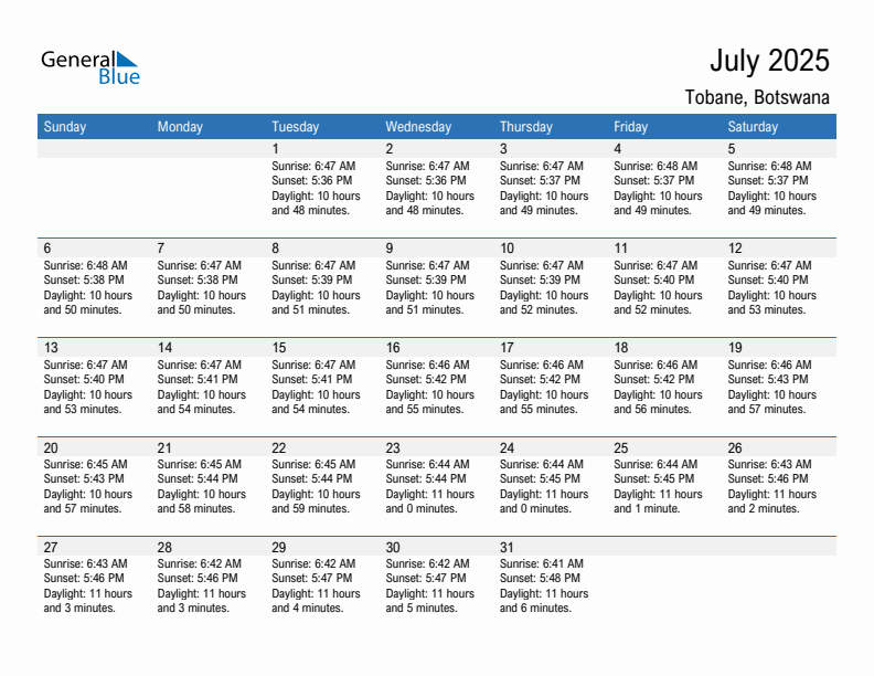 Tobane July 2025 sunrise and sunset calendar in PDF, Excel, and Word