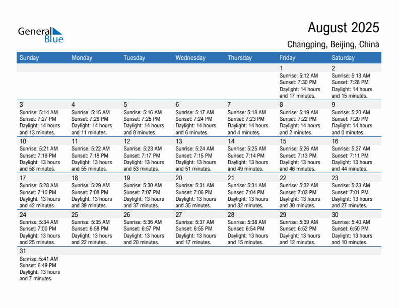 Changping August 2025 sunrise and sunset calendar in PDF, Excel, and Word