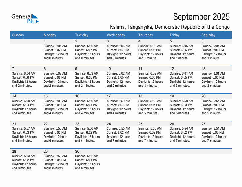 Kalima September 2025 sunrise and sunset calendar in PDF, Excel, and Word