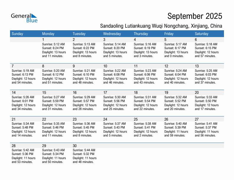 Sandaoling Lutiankuang Wuqi Nongchang September 2025 sunrise and sunset calendar in PDF, Excel, and Word