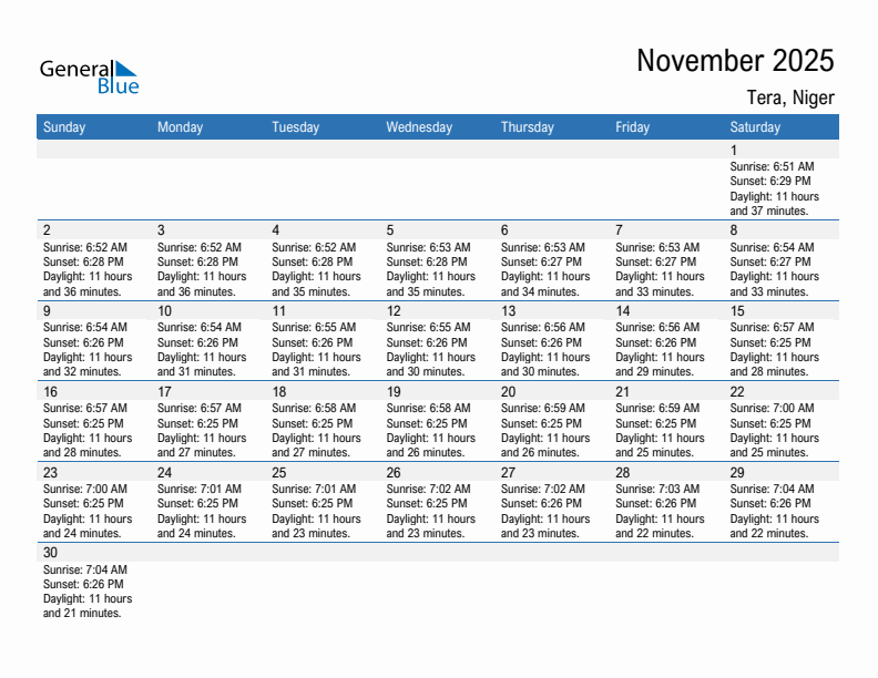 Tera November 2025 sunrise and sunset calendar in PDF, Excel, and Word