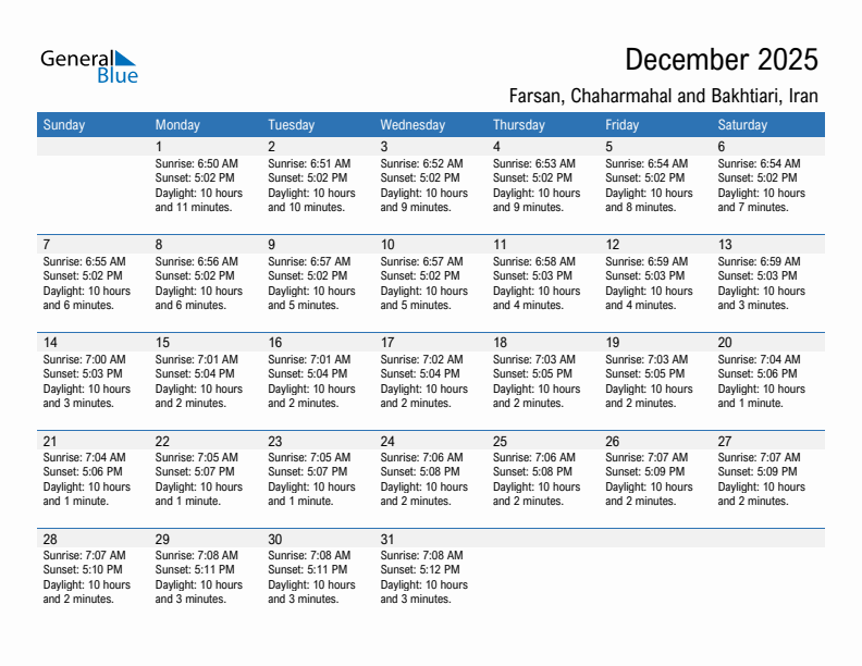 Farsan December 2025 sunrise and sunset calendar in PDF, Excel, and Word