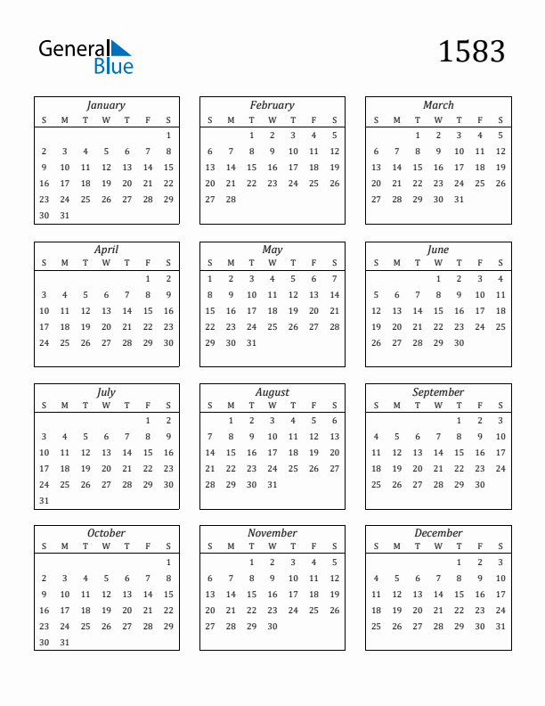 Blank Calendar 1583