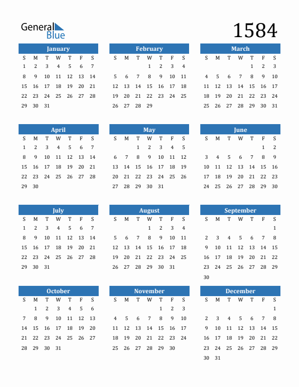 1584 Calendar