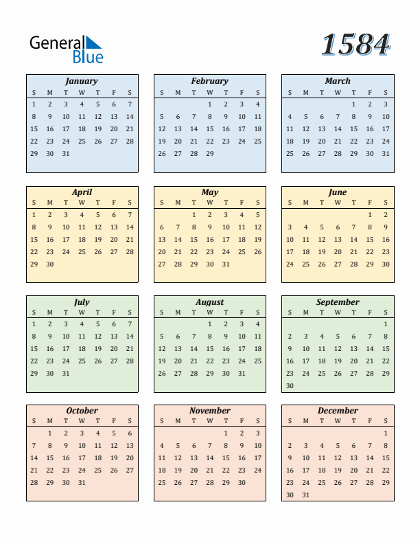 Calendar for 1584 (Sunday Start)
