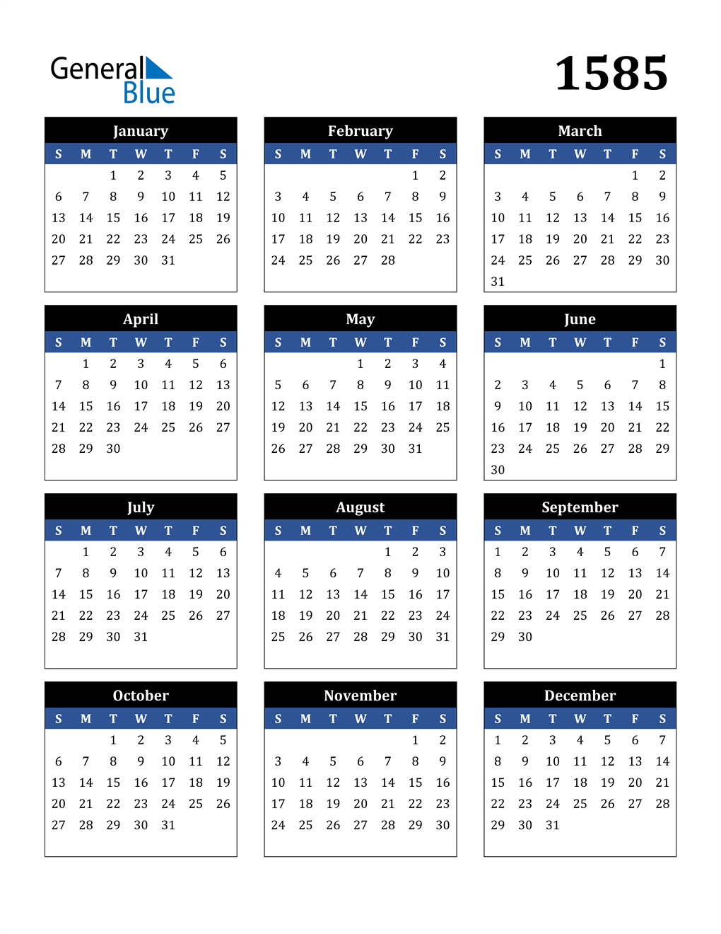 1585 Calendar (PDF, Word, Excel)