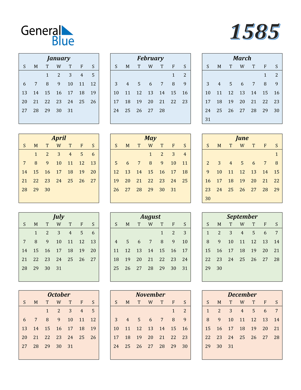 1585 Calendar (PDF, Word, Excel)