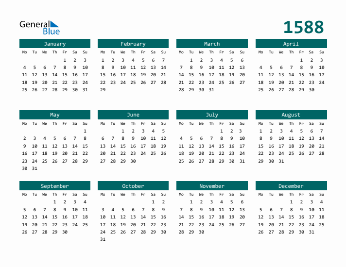 Downloadable 1588 Calendar