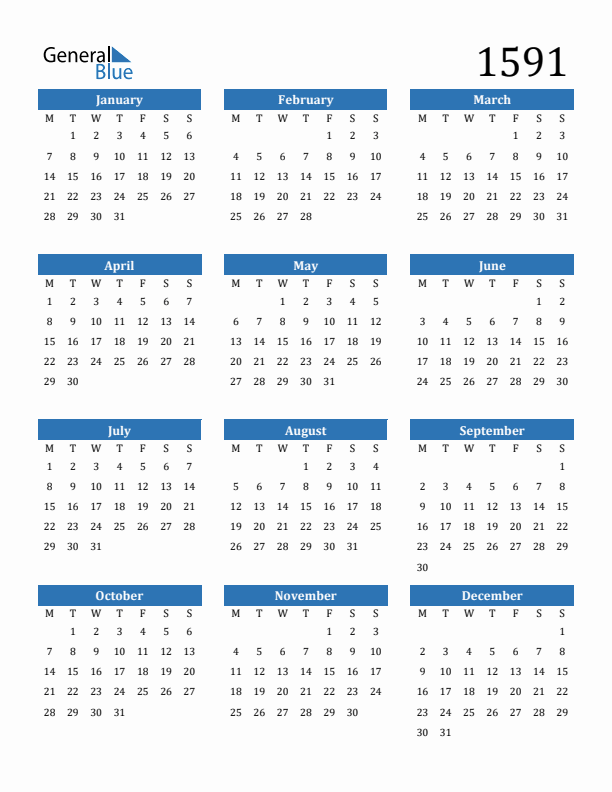 1591 Calendar