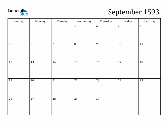 September 1593 Calendar