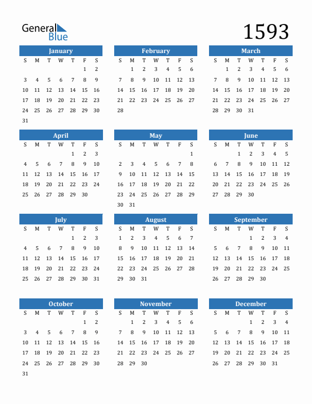 1593 Calendar