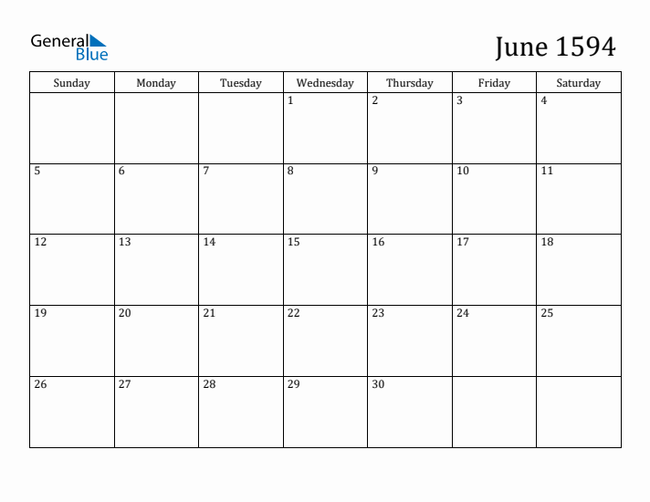 June 1594 Calendar