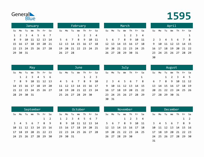 Downloadable 1595 Calendar