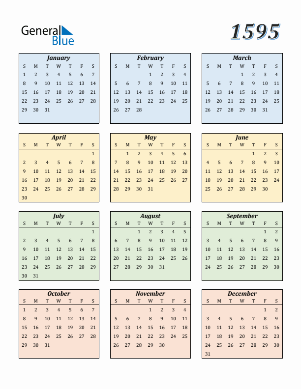 Calendar for 1595 (Sunday Start)